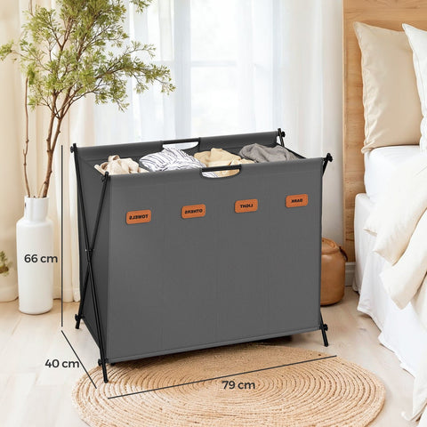 Rootz Grey Laundry Basket - Clothes Hamper - Washing Bin - Space-Saving - 79.9 x 40 x 66 cm
