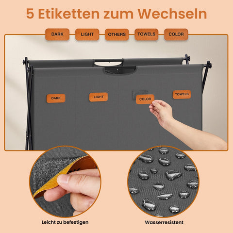 Rootz Grey Laundry Basket - Clothes Hamper - Washing Bin - Space-Saving - 79.9 x 40 x 66 cm