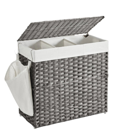 Rootz 140L Laundry Basket with Lid - Clothes Collector - Laundry Sorter - Hand-Woven Design - 66cm x 33cm x 60cm
