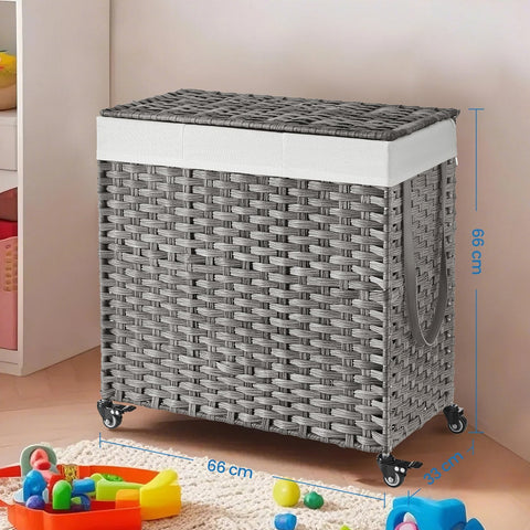 Rootz 140L Laundry Basket with Lid - Clothes Collector - Laundry Sorter - Hand-Woven Design - 66cm x 33cm x 60cm