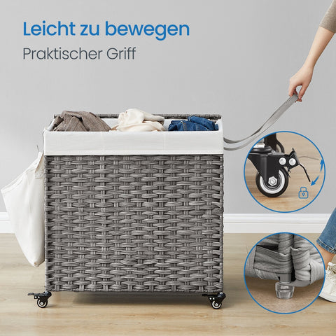 Rootz 140L Laundry Basket with Lid - Clothes Collector - Laundry Sorter - Hand-Woven Design - 66cm x 33cm x 60cm
