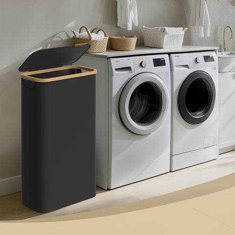 Rootz Laundry Basket - Clothes Collector with Lid - Storage Bin - 65L Capacity - Dimensions: 42cm x 22.5cm x 70.5cm - Ink Black