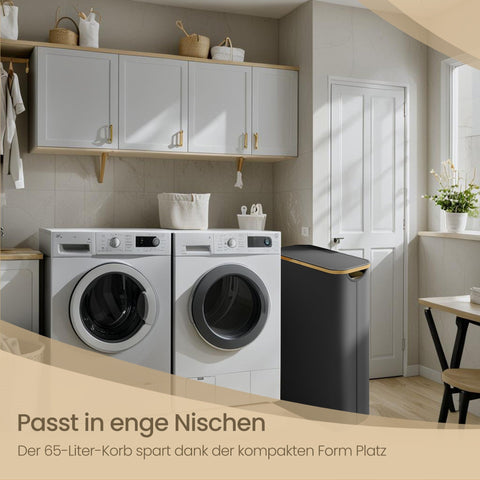 Rootz Laundry Basket - Clothes Collector with Lid - Storage Bin - 65L Capacity - Dimensions: 42cm x 22.5cm x 70.5cm - Ink Black