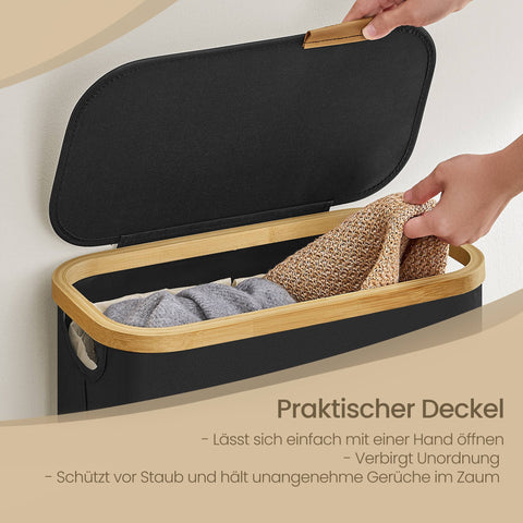 Rootz Laundry Basket - Clothes Collector with Lid - Storage Bin - 65L Capacity - Dimensions: 42cm x 22.5cm x 70.5cm - Ink Black