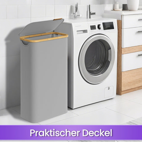 Rootz Laundry Basket with Lid - Clothes Collector - 65L Storage - Durable Oxford Fabric - 42x22.5x70.5cm