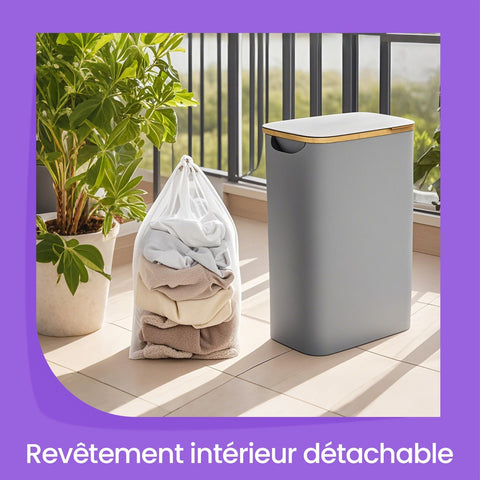 Rootz Laundry Basket with Lid - Clothes Collector - 65L Storage - Durable Oxford Fabric - 42x22.5x70.5cm