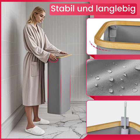 Rootz Laundry Basket with Lid - Clothes Collector - 65L Storage - Durable Oxford Fabric - 42x22.5x70.5cm