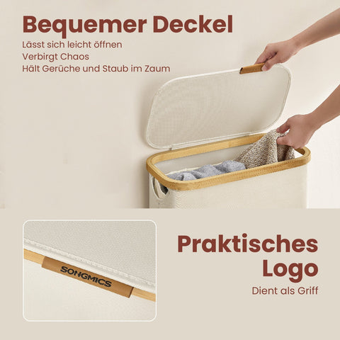 Rootz Laundry Basket - Clothes Collector - Hamper with Lid - 65L Capacity - 600D Oxford Tissue - 42cm x 22.5cm x 70.5cm