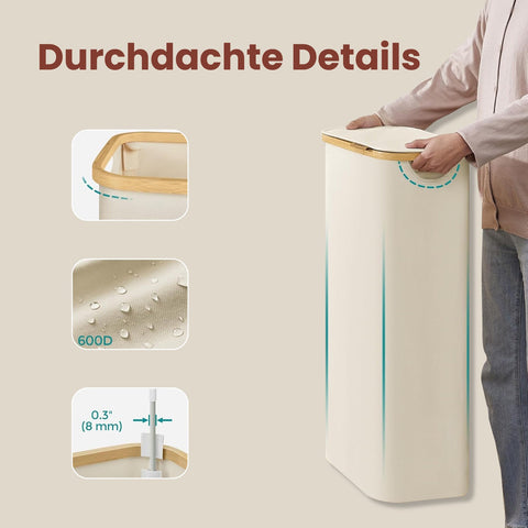 Rootz Laundry Basket - Clothes Collector - Hamper with Lid - 65L Capacity - 600D Oxford Tissue - 42cm x 22.5cm x 70.5cm