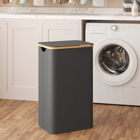 Rootz Black Washing Basket - Laundry Hamper - Storage Bin - Durable 600D Oxford Fabric - 42cm x 32cm x 70.5cm