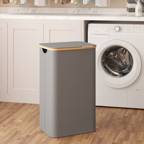 Rootz Grey Washing Basket - Laundry Hamper - Storage Bin - Durable Oxford Fabric - 42cm x 32cm x 70.5cm