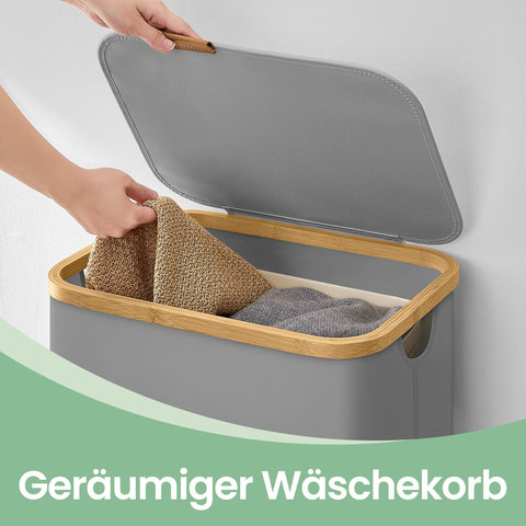Rootz Grey Washing Basket - Laundry Hamper - Storage Bin - Durable Oxford Fabric - 42cm x 32cm x 70.5cm