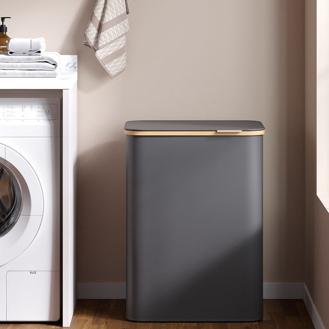 Rootz Laundry Basket - Clothes Collector - Washing Bin - 130L Capacity - 52cm x 38.5cm x 70.5cm - Durable Oxford & Bamboo Design