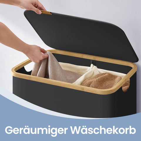 Rootz Laundry Basket - Clothes Collector - Washing Bin - 130L Capacity - 52cm x 38.5cm x 70.5cm - Durable Oxford & Bamboo Design
