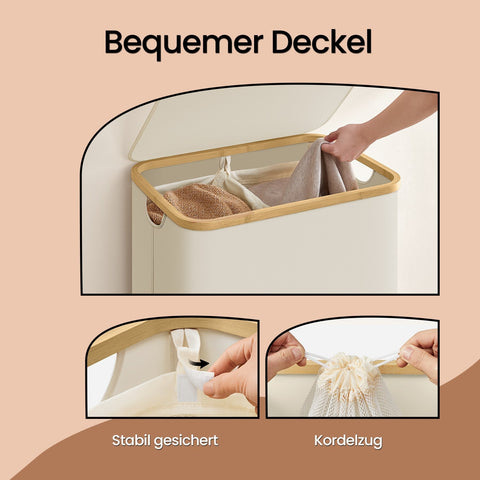 Rootz Laundry Basket - Clothes Collector - With Lid - Durable 600D Oxford Fabric - 130L Capacity - 52 x 38.5 x 70.5 cm