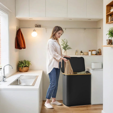 Rootz Black Washing Basket - Laundry Bin - Clothes Hamper - Durable & Spacious - 60cm x 38.5cm x 70.5cm