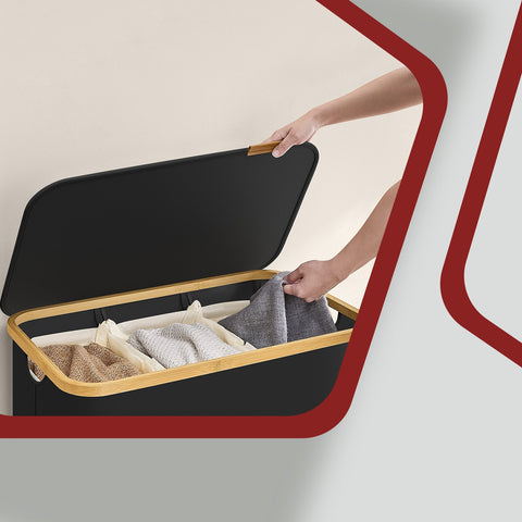 Rootz Black Washing Basket - Laundry Bin - Clothes Hamper - Durable & Spacious - 60cm x 38.5cm x 70.5cm