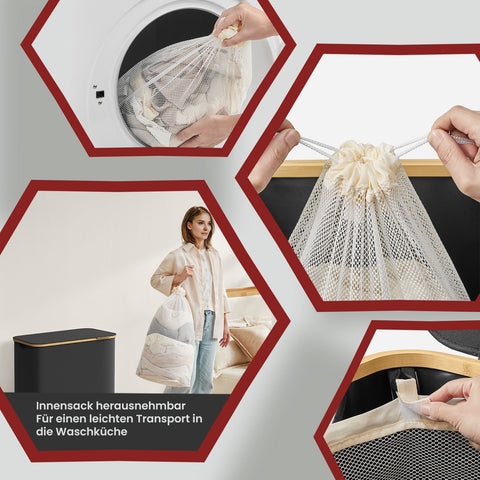 Rootz Black Washing Basket - Laundry Bin - Clothes Hamper - Durable & Spacious - 60cm x 38.5cm x 70.5cm