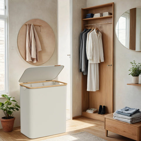 Rootz 3 Compartment Laundry Basket - Laundry Collector - Washing Hamper - 150L Capacity - 60cm x 38.5cm x 70.5cm