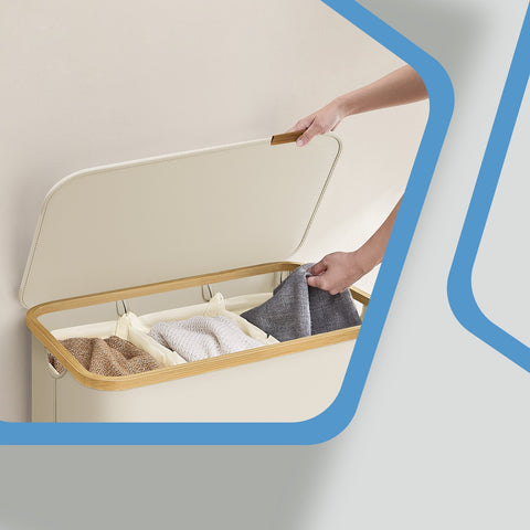 Rootz 3 Compartment Laundry Basket - Laundry Collector - Washing Hamper - 150L Capacity - 60cm x 38.5cm x 70.5cm