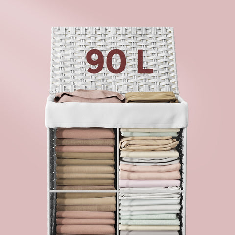 Rootz Laundry Basket - Clothes Hamper - Hand-Woven Storage Bin - Durable Synthetic Rattan - 46 x 33 x 60 cm