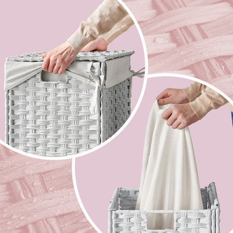 Rootz Laundry Basket - Clothes Hamper - Hand-Woven Storage Bin - Durable Synthetic Rattan - 46 x 33 x 60 cm