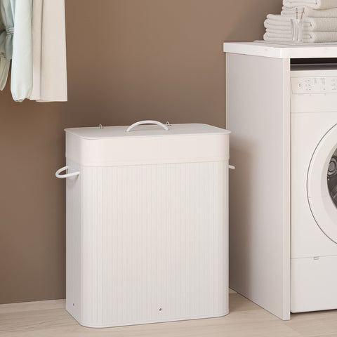 Rootz XXL Laundry Basket - Bamboo Storage - 100L Clothes Bin - Removable Cotton Sack - 52cm x 63cm x 32cm