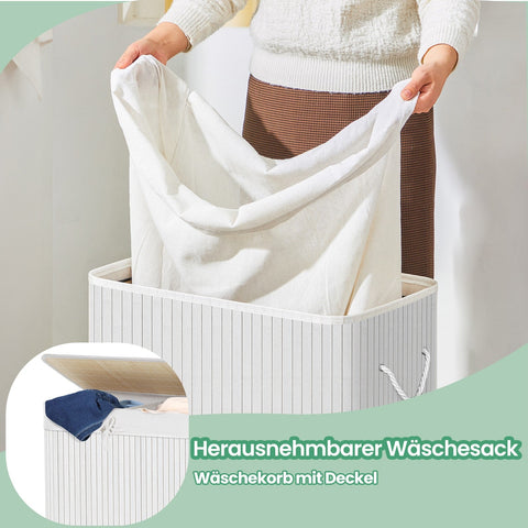Rootz XXL Laundry Basket - Bamboo Storage - 100L Clothes Bin - Removable Cotton Sack - 52cm x 63cm x 32cm