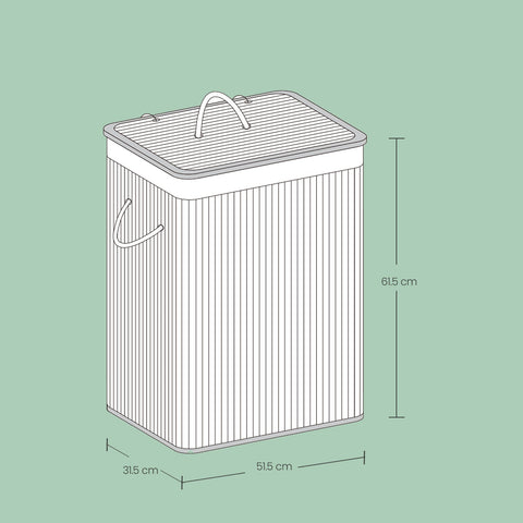 Rootz XXL Laundry Basket - Bamboo Storage - 100L Clothes Bin - Removable Cotton Sack - 52cm x 63cm x 32cm