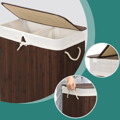 Rootz Laundry Basket - Washing Collector - Clothes Hamper - Bamboo Benefits - 51.5cm x 31.5cm x 60.5cm