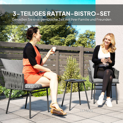 Rootz 3-Part Outdoor Furniture Set - Garden Bistro Set - Patio Furniture - Durable Steel Frame - 63cm x 58cm x 69cm - Grey