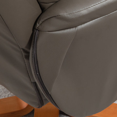 Rootz Recliner with Footrest - Adjustable Chair - Tilting Seat - 135° Rocking - 71W x 84D x 102H cm, Gray Synthetic Cover