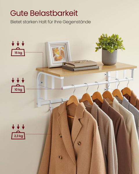 Rootz Wall Wardrobe - 5 Hook Organizer - Coat Rack - Space-Saver - 30x66x27cm - Brown & White Finish