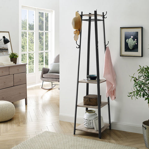 Rootz Coat Stand Brown Black - Hat Rack - Entryway Organizer - Space Saving - 43cm x 43cm x 180cm