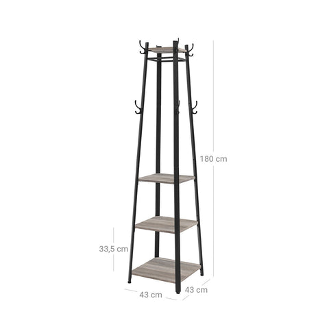 Rootz Coat Stand Brown Black - Hat Rack - Entryway Organizer - Space Saving - 43cm x 43cm x 180cm
