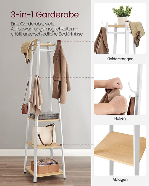 Rootz Coat Stand - Coat Rack - Garment Stand - 8 Double Hooks - Space-Saving - 43cm x 43cm x 180cm