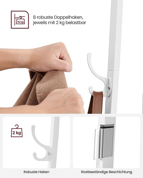 Rootz Kapstok - Eiken Wit - Spaanplaat Staal - Halorganizer - Ruimtebesparend - Eenvoudige montage - 43 cm x 43 cm x 180 cm