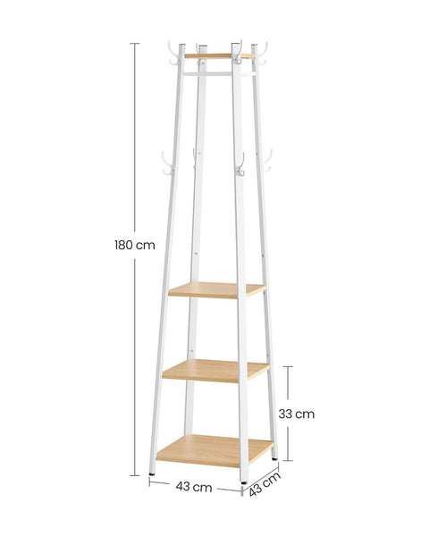 Rootz Kapstok - Eiken Wit - Spaanplaat Staal - Halorganizer - Ruimtebesparend - Eenvoudige montage - 43 cm x 43 cm x 180 cm