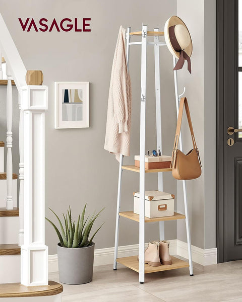 Rootz Kapstok - Eiken Wit - Spaanplaat Staal - Halorganizer - Ruimtebesparend - Eenvoudige montage - 43 cm x 43 cm x 180 cm