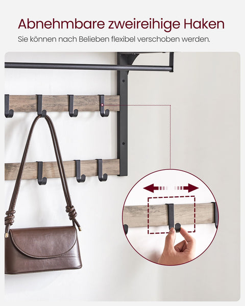 Rootz Wall Coat Rack with Clothes Rail - Coat Hanger - Jacket Stand - Chipboard & Steel - Greige Black - 30cm x 65cm x 42cm