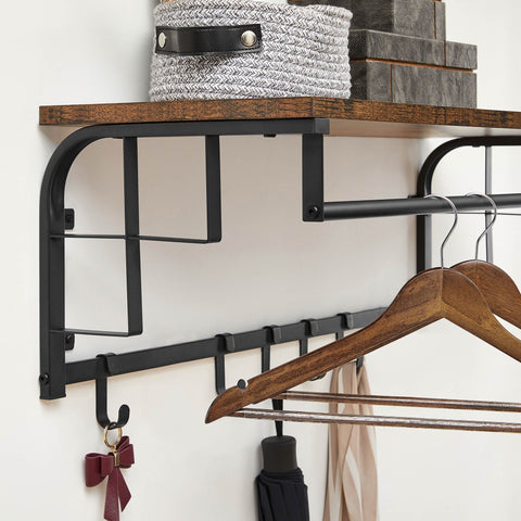 Rootz Wall Coat Rack - Entryway Organizer - Hallway Hanger - 5 Removable Hooks - Space Saver - Brown- Black - 80cm x 30cm x 27cm