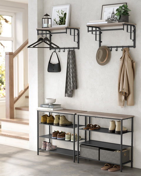 Rootz Wall Coat Rack with 5 Hooks - Wall Organizer - Garment Hanger - Maximizes Space - 30 x 66 x 27 cm - Grey-  Black