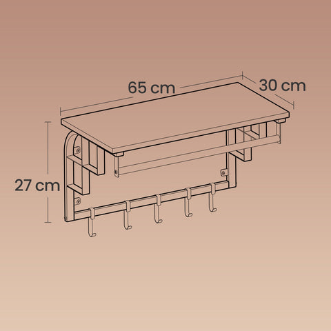 Rootz Wall Wardrobe with Shelf - Wall-Mounted Hanging Shelf - Wooden Chipboard - 30cm x 66cm x 27cm