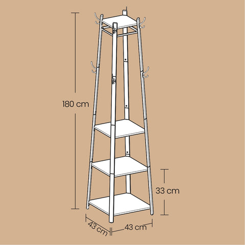 Rootz Cloakroom Stand - Clothes Rack - Cloakroom with Shelves - Space-Saving Design - 43cm x 43cm x 180cm