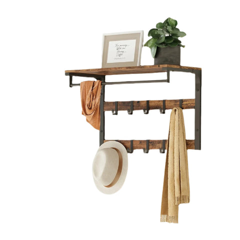 Rootz Wall Wardrobe & Shelf - Wall Mounted Coat Rack - Removable Hooks - Space-Saving Storage - 65cm x 30cm x 42cm