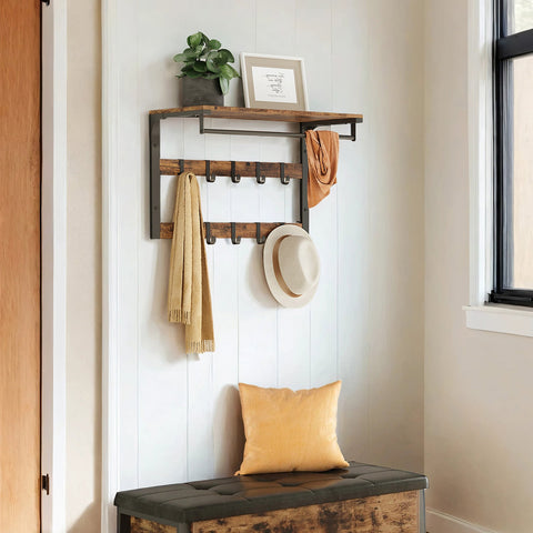 Rootz Wall Wardrobe & Shelf - Wall Mounted Coat Rack - Removable Hooks - Space-Saving Storage - 65cm x 30cm x 42cm