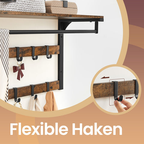 Rootz Wall Wardrobe & Shelf - Wall Mounted Coat Rack - Removable Hooks - Space-Saving Storage - 65cm x 30cm x 42cm