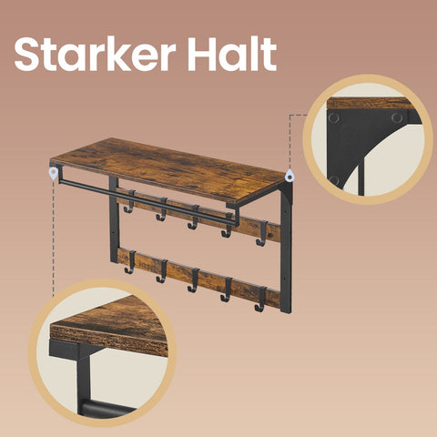 Rootz Wall Wardrobe & Shelf - Wall Mounted Coat Rack - Removable Hooks - Space-Saving Storage - 65cm x 30cm x 42cm
