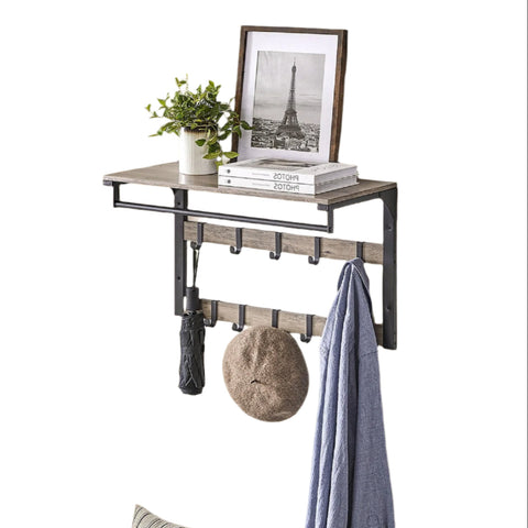 Rootz Wall Wardrobe with Shelf - Wall Shelf - Coat Rack - 10 Removable Hooks - Space Saving - 30cm x 65cm x 42cm