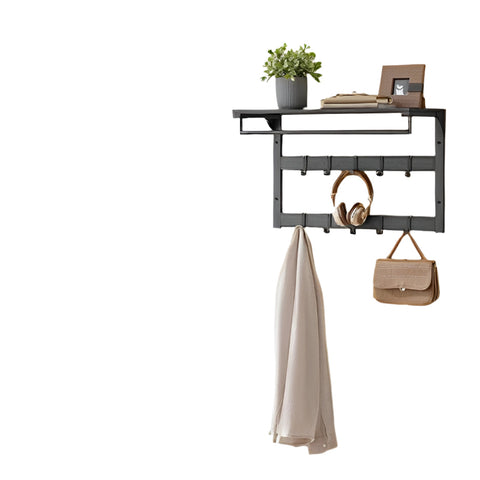 Rootz Wall Wardrobe - Wall Shelf - 10 Removable Hooks - Efficient Storage Solution - 30cm x 65cm x 42cm